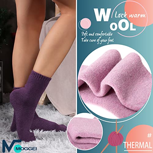 MOGGEI 5 Pairs Womens Merino Wool Socks Hiking Warm Winter Thick Thermal Crew Cozy Cabin Ladies Gift Comfy Boot Work Socks - color: Warm Color C