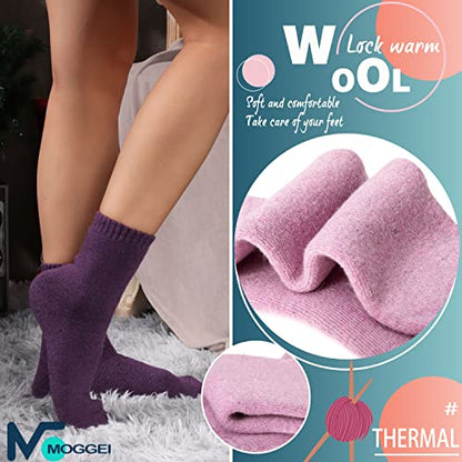 MOGGEI 5 Pairs Womens Merino Wool Socks Hiking Warm Winter Thick Thermal Crew Cozy Cabin Ladies Gift Comfy Boot Work Socks - color: Warm Color C