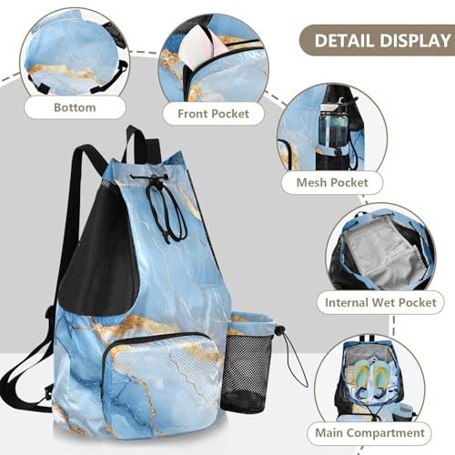 Women Mens Drawstring Backpack Pool Bag With Inside Pockets String Back Pack Waterproof Marble White Blue - color: Color 19