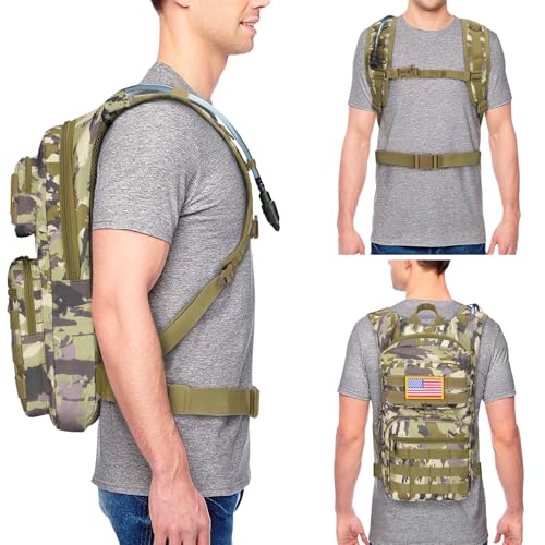 NOOLA Hydration Backpack with 3L TPU Water Bladder, Tactical Molle Water Backpack for Men Women, Hydration Pack for Hiking, Biking, Running and Climbing - color: Auriclash