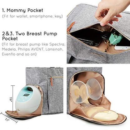 mommore Breast Pump Bag Diaper Tote Bag with 15 Inch Laptop Sleeve Fit Most Breast Pumps Like Medela, Spectra S1,S2, Evenflo - color: Grey