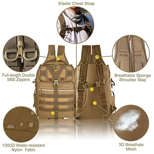 BLISSWILL Outdoor Tackle Bag - Large Water-Resistant Fishing Backpack - color: H：khaki, style: Large(16*12*6 Inch)