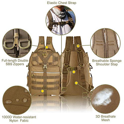 BLISSWILL Outdoor Tackle Bag - Large Water-Resistant Fishing Backpack - color: H：khaki, style: Large(16*12*6 Inch)