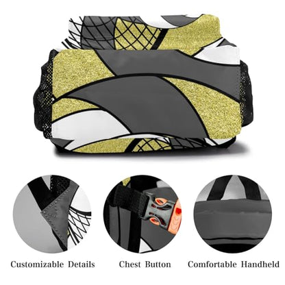 Volleyball Grey Gold Shoulders Bags Daypack with Name Personalized School Bookbag for Sports Party Traveling - color: Volleyball Grey Gold