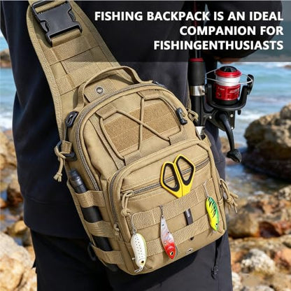 Fishing Backpack Small Fishing Tackle Storage Bag with 3 Methods of Carrying Large Capacity Sling Backpack for Outdoor Hiking Travel Hunting (Khaki) - color: Khaki