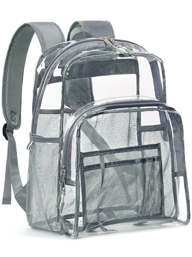 Clear Backpack Heavy Duty, 17 Inch Large TPU Clear Bookbag for Boys Girls Adult, See Through Book Bag Transparent Backpacks with Multiple Pockets for School College Work Casual, Light Grey - color: Light Grey, size: Medium