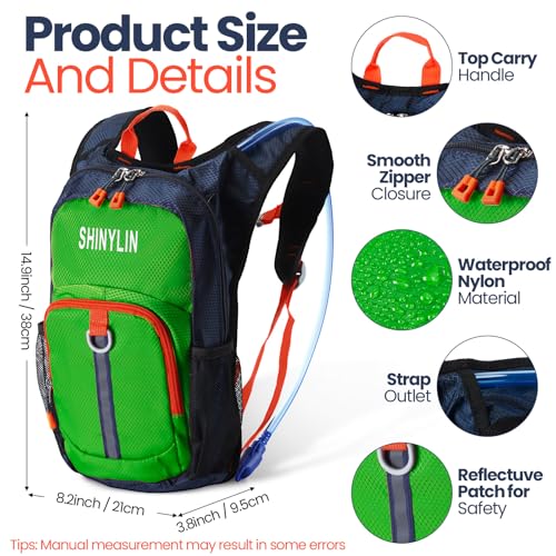 Shinylin 2 Pcs Kids Hydration Backpack with 1.5L Water Bladder Lightweight Kids Hiking Backpack Water Rucksack for Boys Girls Climbing Running - color: Blue, Green, style: Classic