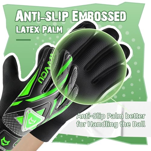 WVVOU Goalkeeper Gloves for Kids Youth, Soccer Goalie Gloves with Double Protection, Anti-Slip Soccer Gloves, Super Grip - color: Green, size: 9