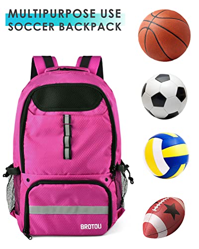 BROTOU Soccer Backpack Sports Bag with Ball Holder and Shoe Compartment for Football Basketball Volleyball Rugby - color: Pink
