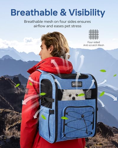 Hiking Dog Carrier Backpack, Padded Height-Enhancing Design, Adjustable Waist Cushioning Belt with Breathable Padded Back Support, Dog Carrier Backpack for Small Dogs Max 13LB Blue with Pad - color: Blue