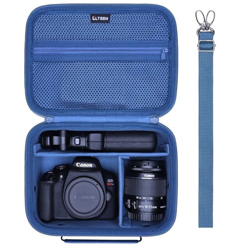 Camera Case Bag Compatible with Canon EOS Rebel T7/R50/R6 Mark II/R100/R50 V/T6/R8/R10/R5 Mark II/RP/R7/5D Mark IV/SL3/R5/T100 DSLR Camera, Len and Tripod with 4 Dividers and Shoulder Strap, Blue - color: Blue, size: Small