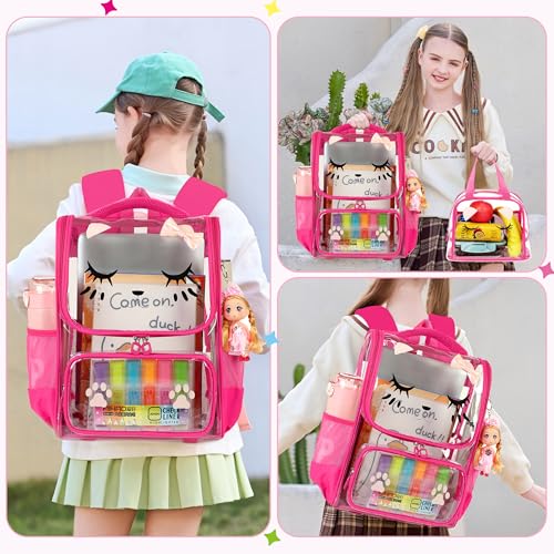 AO ALI VICTORY Clear Girls Backpacks Heavy Duty PVC Transparent Cute Backpack for Kids Toddler Girls Preschool Bookbags Elementary School Bag See Through Casual Travel Daypack,Rose Red - color: Rose Red