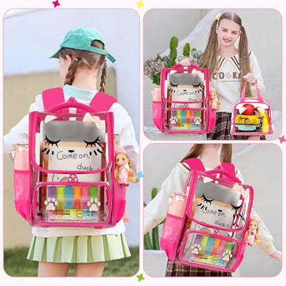 AO ALI VICTORY Clear Girls Backpacks Heavy Duty PVC Transparent Cute Backpack for Kids Toddler Girls Preschool Bookbags Elementary School Bag See Through Casual Travel Daypack,Rose Red - color: Rose Red