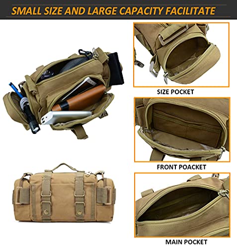 Tactical Duffel Bags for Men, 3P Military Molle Waist Fanny Packs EDC Utility Pouch Crossbody with Shoulder Strap Hand Carry - color: Tan