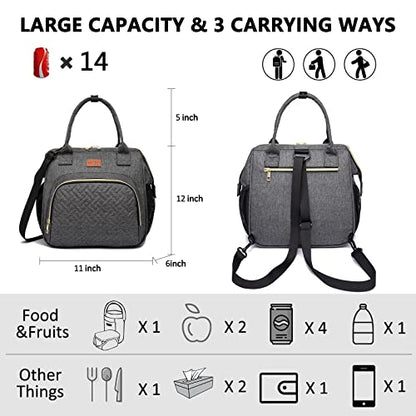 MCBD Lunch bags Insulated Lunch Box for Women,3 Carrying Way Large Tote Bag,Leakproof Reusable Cooler Backpack with Adjustable Shoulder Strap for Office Picnic Beach - color: F-Dark gray
