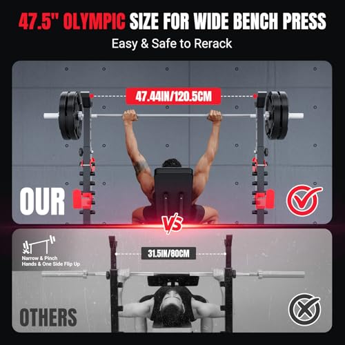 YOLEO Weight Bench with Rack - Bench Press Set, Leg Extension, Preacher Curl & Flat/Incline/Decline Full Body Workout Bench, Adjustable Olympic Weight Benches for Home Gym(47.44IN WIDE GRIP)