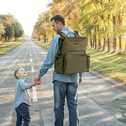 miss fong Diaper Bag Backpack - Baby Diaper Bag Neoprene Bag Large Capacity Neoprene Backpack with Diaper Changing Pad with 12 Pockets Pañaleras Para Bebe Baby Bag for Mom & Dad -Green - color: Green