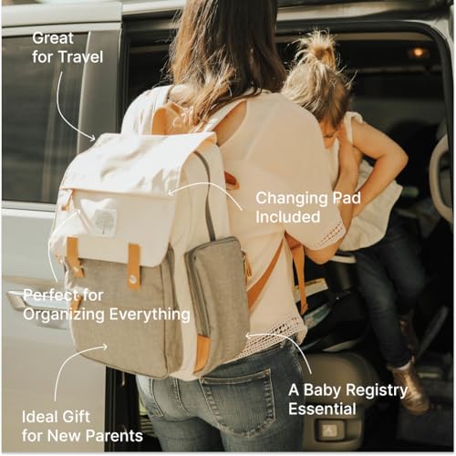 Parker Baby Diaper Backpack - Large Diaper Bag with Insulated Pockets, Stroller Straps and Changing Pad -"Birch Bag" - Cream - color: Cream