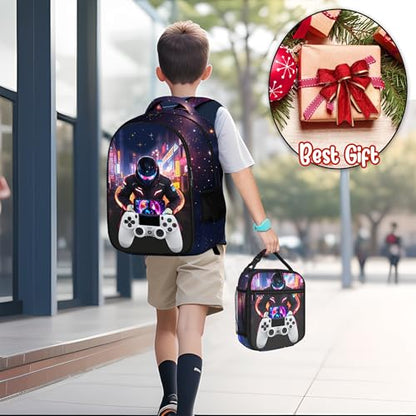 Boys Backpack with Lunch Box and Pencil Case, 3Pcs Gamer Backpack for Boys Teens, 17 Inch Large Capacity - color: GAME-MTWJ-9