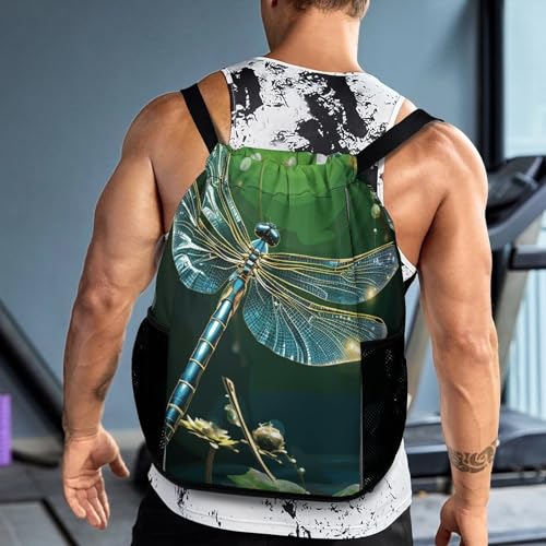 Fitness Drawstring Backpack Waterproof Gym Bag Dragonfly Green Lightweight Dry And Wet Separation Swim Bag