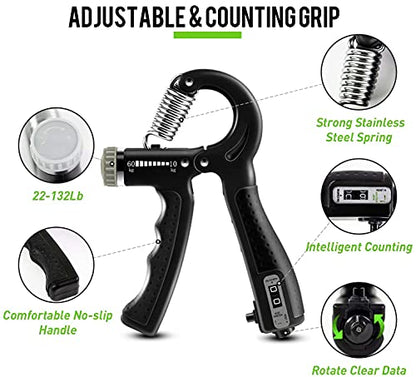 Hand Grip Strengthener Workout Kit (10Pcs) Hands Grip Strength Trainer, Forearm Gripper, Finger Exerciser Stretcher Wrist Ball, Stress Relief Ball for Men and Women, Injury Recovery - color: HSK01N