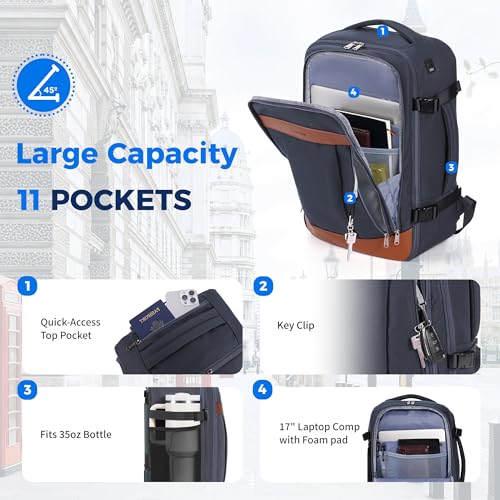 ECOHUB 19" Travel Backpack for Men Women 30L Large Carry-On Backpack with 17.3 In Laptop Compartment,Grey - color: Grey