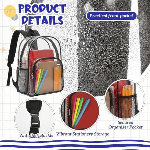 Amylove 29 Pcs Clear Backpacks with Study Supplies, 16in Transparent PVC Bag for Elementary, Intermediate, or High School, Stadium Approved See Through Bookbag to Study Supplies for Students - size: 16in