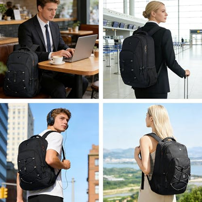Goloni Laptop Backpack for Men Women, 17 Inch Travel Backpack with USB Charging Port, Water Resistant Lightweight Backpack with Compartments, 30L Casual Daypack,Black - color: Black