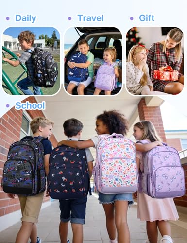 VASCHY Kids Backpacks, 12L Toddler & 17.5L School Backpacks, Lightweight Water-Resistant for Boys and Girls Ages 3-12 - color: Purple Flutter-l, size: Large