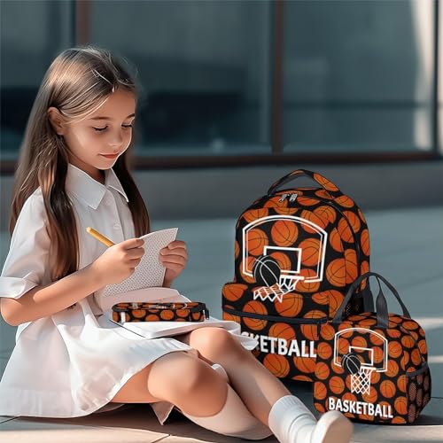 Mercuryelf Basketball Backpack with Lunch Box And Pencil Case, Elementary Kindergarten School Preschool Bookbag for Boys Girls Kids, Set of 3 - color: Basketball-3-2