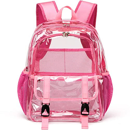 Clear Backpack, Large Clear Bag Stadium Heavy Duty PVC Transparent See Through Backpacks for Boys Girls, College, Work, Pink - color: Pink