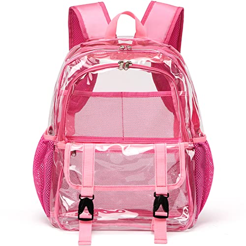 Clear Backpack, Large Clear Bag Stadium Heavy Duty PVC Transparent See Through Backpacks for Boys Girls, College, Work, Pink - color: Pink