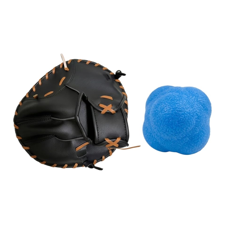 Pancake Glove Baseball Youth & Flat Gloves Softball Trainer with Agility Reaction Ball - Infield Mitt to Build Soft Hands (Ages 6-12, Right-Hand Throw) - color: black