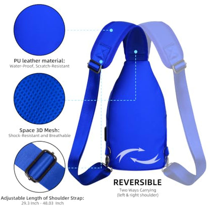 AMJ Crossbody Sling Bag Men Women, Casual Shoulder Backpack, Chest Daypack Satchel for Hiking Travel - color: Leather Royal Blue, size: Small