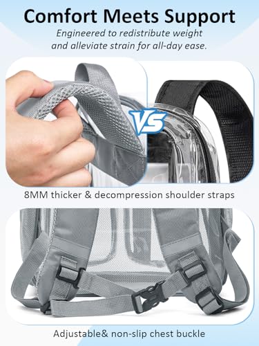 Double-Layer Clear Backpack Heavy Duty, 17 Inch Large Clear Bookbag, Transparent See Through Backpack For School, Work, College, Travel, Sport- Light Grey - color: 1# Light Grey, style: Pro Series (Double Layer)