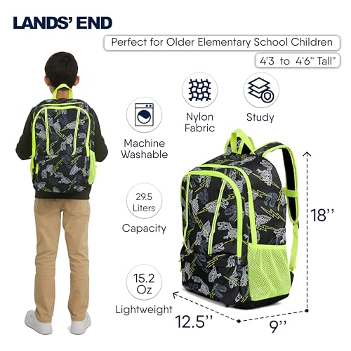 Lands' End Unisex Kids Large ClassMate Lightweight Durable Elementary School Backpack, Black Highlight - color: Black Highlight