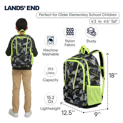 Lands' End Unisex Kids Large ClassMate Lightweight Durable Elementary School Backpack, Black Highlight - color: Black Highlight