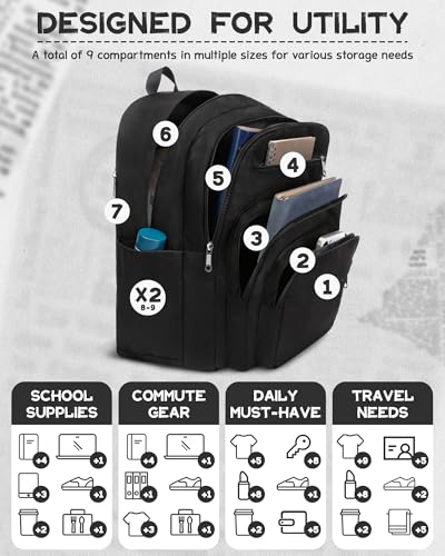 Backpack for Middle High School Teen Boys Girls Large College Bookbag with Laptop Compartment Back to School Book Bags Mochilas Escolares para Niños Niñas Adolescentes (Black, Solid) - color: Black