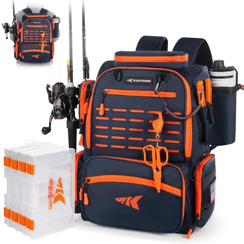 KastKing Bait Boss Fishing Tackle Backpack with Rod Holders-4 Tackle Boxes-Rain Cover,Storage for Fishing Gear - color: B: Orange