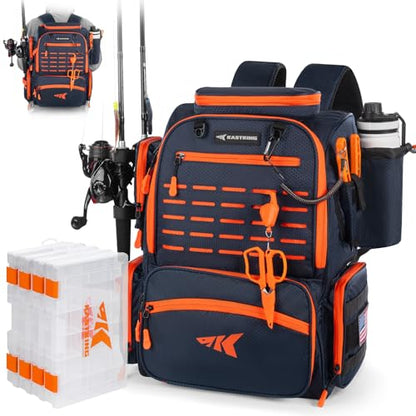 KastKing Bait Boss Fishing Tackle Backpack with Rod Holders-4 Tackle Boxes-Rain Cover,Storage for Fishing Gear - color: B: Orange