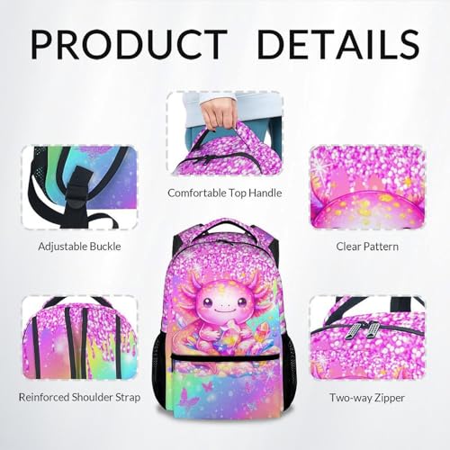 Girls Backpack Kids Axolotl Bookbag for Toddler - Cute Animal School Bag for Elementary Preschool Kindergarten (17 Inch) - color: Deep Pink