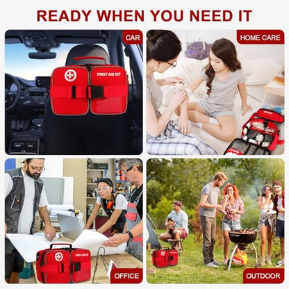 516 Piece First Aid Kit for Car, Travel & Home, FSA Eligible HSA Items - Large Professional Waterproof Compact Labeled Emergency Kit with Molle Shoulder Strap for Camping, Hiking & Survival