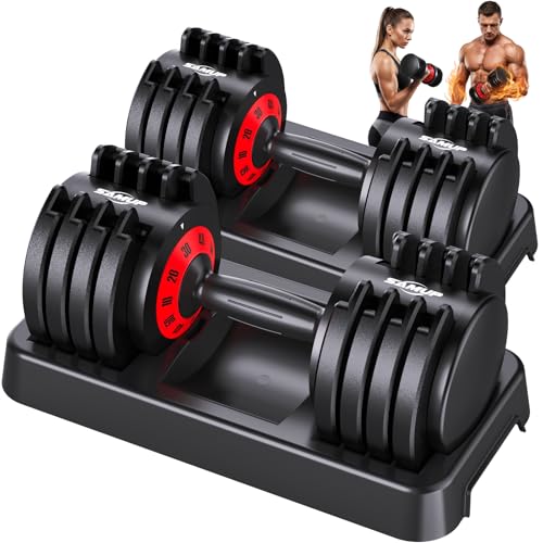 Adjustable Dumbbell Set of 2, 50LBS/100LBS Weights Dumbbell Set with Storage Box, 25lbs/50lbs Pair Adjustable Weights with Anti-slip Silicone Grip, 5-in-1/10-in-1 Quick-Lock Hand Weight Set For Home Gym Suit both Men and Women - color: 50LBS Pair(Total 10