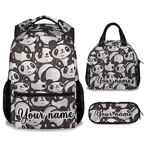 Personalized Panda Backpack with Lunch Box And Pencil Case, 16 Inch Panda Theme Bookbag with Adjustable Straps, Durable, Lightweight, Large Capacity, School Backpack for Girls Women - color: Panda2-3
