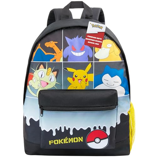 Pokemon Backpack for Kids Teens Boys Girls, Pikachu Anime Backpacks, Bag for Daycare Sports Vacation Travel, School Gift (Black Grid) - color: Black Grid