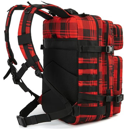 QT&QY 45L Military Tactical Backpacks Molle Army Assault Pack 3 Day Bug Out Bag Hiking Treeking Rucksack… - color: 2.7 Red Plaid