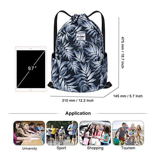 XEYOU Drawstring Sports Backpack Lightweight Gym Yoga Sackpack Shoulder Rucksack Casual Outdoor Daypack for Women and Men | Lightweight - color: Fantasy Leaves