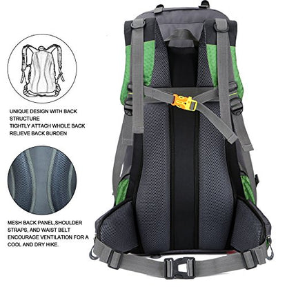 Bseash 60L Waterproof Hiking Camping Backpack with Rain Cover, Large Outdoor Sport Travel Daypack Rucksack for Climbing - color: Green
