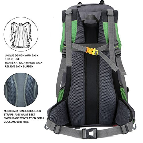 Bseash 60L Waterproof Hiking Camping Backpack with Rain Cover, Large Outdoor Sport Travel Daypack Rucksack for Climbing - color: Green