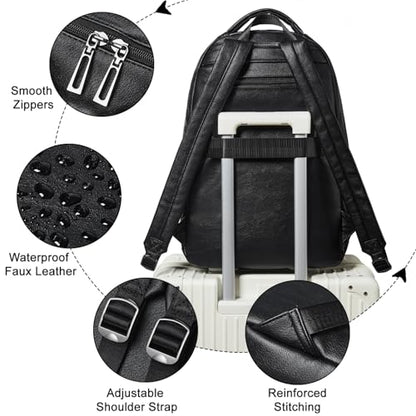 LATMAP Backpack For Women Men Vegan Leather Backpack Purse Shoulder Bookbag 17 16 15.6 Inch Laptop Bag Handbags For Travel Work College Large Black - color: Black